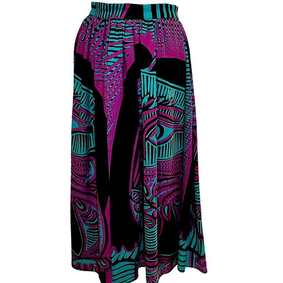 Vintage ‘Agatha Brown’ Italian Wool Vibrant Tribal Print Maxi Skirt Size 4 - Picture 2 of 11